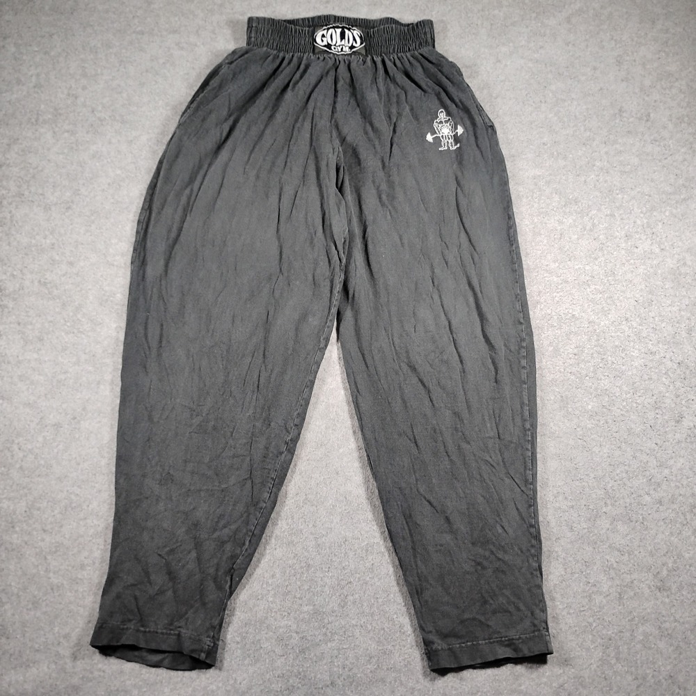 Gold's Gym Vintage Washed Charcoal Black Baggy Muscle Workout Pants USA Made S
